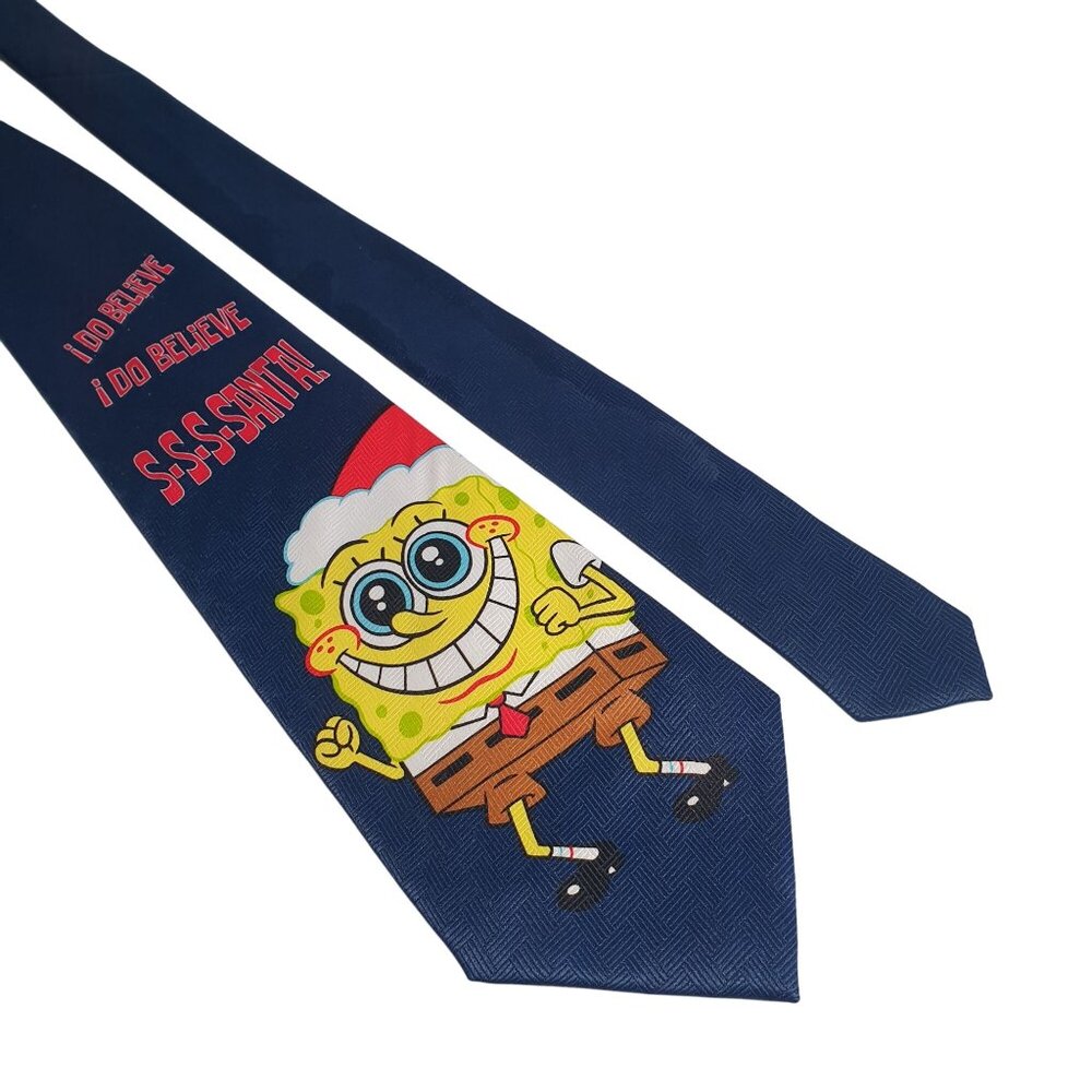 Nickelodeon Spongebob Christmas Character Novelty Necktie Navy Blue Gift